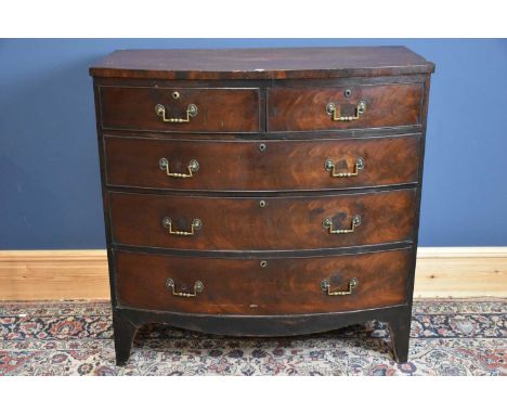 A 19th century mahogany bowfront chest of two short over three long drawers on bracket feet, height 104cm, width 102cm, depth