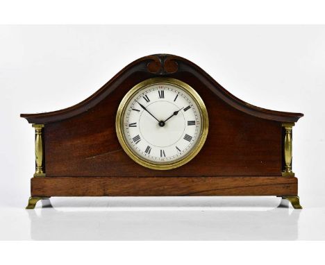 BUREN; an Edwardian inlaid mahogany mantel clock, the enamel dial set with Roman numerals, on brass bracket feet, width 29cm,