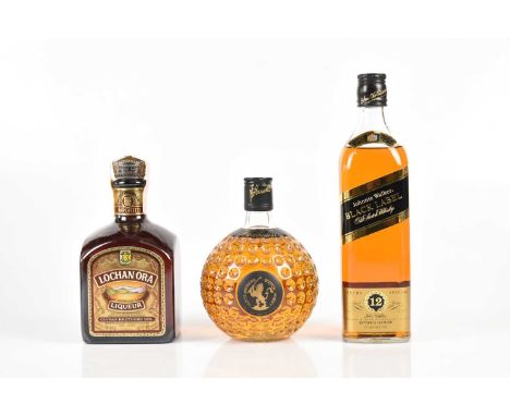 WHISKY; three bottles Old Saint Andrew's Scotch whisky, 700ml, 40%, Lochan Ora liqueur, 750ml, 70%, and a bottle of Johnnie W