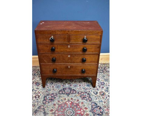 A 19th century small mahogany chest of two short over three long drawers, on bracket feet, 96 x 85 x 42cm.