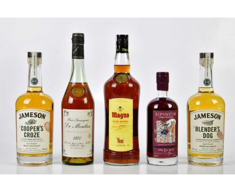 WHISKEY; two bottles Jameson, comprising The Coopers Croze 43%, 700ml, and The Blender's Dog, 43%, 700ml, a single bottle Bas