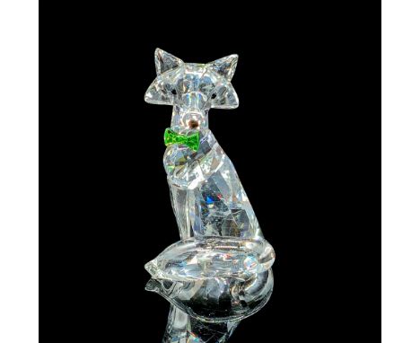 2019 Swarovski Crystal Society Loyalty Gift. Adorable faceted clear crystal fox wearing a green crystal bow tie. Swarovski ac