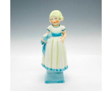 Glazed little girl figure in yellow and blue. Royal Worcester backstamp. 3257. Issued: 20th centuryDimensions: 2.75"L x 2.75"