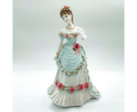 Limited edition fine bone china that is part of the Splendour At Court. Depicts lady in a cadet blue and white gown with pink