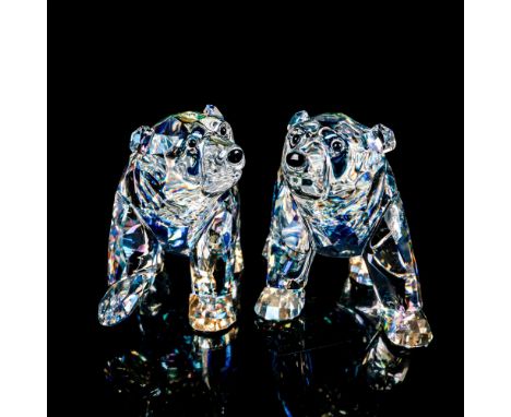 Pair of lead crystal annual edition figurines made to be displayed with the Siku Polar Bear. Swarovski etched backstamp. This