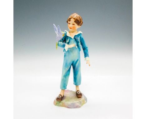 Glazed figural dressed in blue, holding bird on arm. Royal Worcester backstamp. 3087. Artist: F.G. DoughtyIssued: 20th centur
