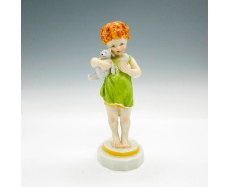 Glazed figural in green shirt holding his broken teddy bear. Royal Worcester backstamp. 3521. Issued: 20th centuryDimensions: