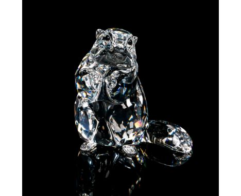 Lead crystal event piece made with jet crystal eyes. Swarovski etched backstamp. This item has its original box. Box measures