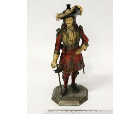 COLD PAINTED CAVALIER METAL FIGURE - POSSIBLY SHOP DISPLAY ITEM / CIGARETTE LIGHTER PERHAPS - 21CM HEIGHT