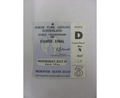 World Cup 1966, a ticket from the game played at Roker Park, Sunderland on 20/07/1966 Chile v Soviet Union, in very good cond