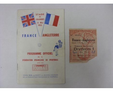 1955 France v England, a programme and ticket from the game played on 15/05/1955