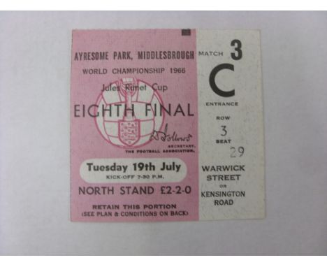 1966 World Cup, a ticket from the game played at Middlesbrough on 19/07/1966, in very good condition, North Korea v Italy