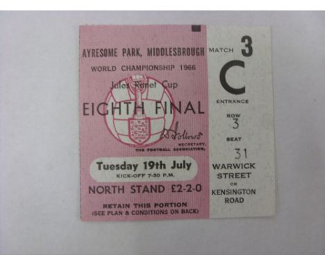 1966 World Cup, a ticket from the game played at Middlesbrough on 19/07/1966, in very good condition, North Korea v Italy