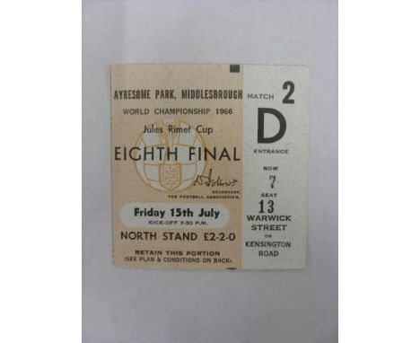 1966 World Cup, a ticket from the game played at Middlesbrough on 15/07/1966, in very good condition, Chile v North Korea