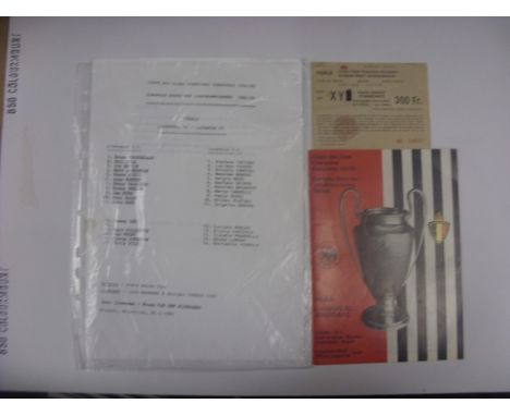 1985 European Cup Final, Liverpool v Juventus, a programme, Teamsheet and unused ticket from the game played in Heysel, on 29