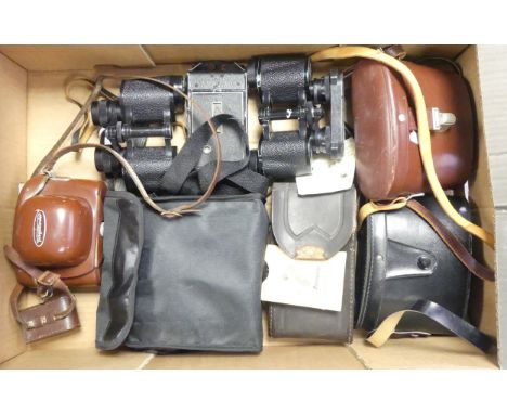 A Collection of Vintage Cameras and Binoculars to include Zennox, Carl Zeiss, Frank Nipole, Voightlander dymnamatic with Lant