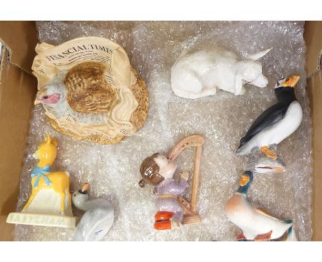 A Mixed Collection of Ceramic figures to include Beswick Ducks, Royal Doulton Turkey, Carltonware Babycham figure