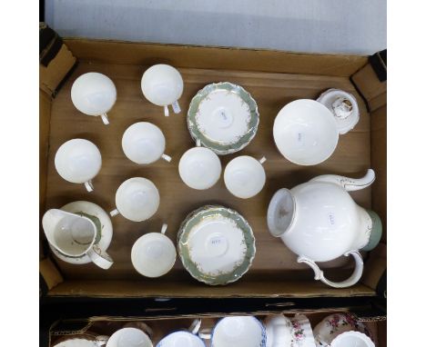 Royal Doulton, Fontainebleu Pattern Teaware including Coffee Pot, Milk Jug, Sugar Bowl, Eight Saucers, Six Cups (one damaged)
