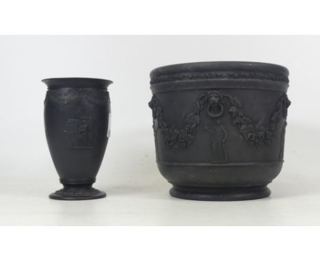 Wedgwood, Basalt Planter together with a Basalt Vase of Ovoid Form. Height of tallest: 13.5cm (2)