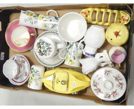 A Mixed Collection of Ceramics including Royal Winton Sugar Bowl and Toast Rack, Sadler Motorcar Teapot, Portmerion botanic G