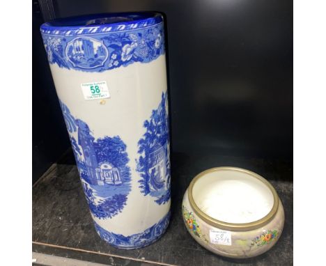 A Large Victoria Ware Blue &amp; White Stick Stand together with a Wilkinson Lustre Fruit Bowl (2)