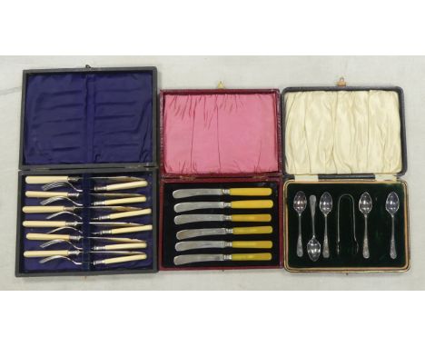 Three Boxed Cutlery Sets including Fish Fork and Knife set, Teaspoon and Nips set and a Butter Knife set (3)