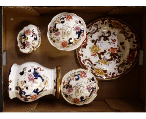 Masons, Mandalay Pattern Planter, Three Lidded Pots and a Brown Velvet Plate (5)