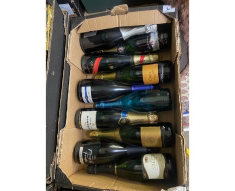 Ten Bottles of Champagne, Cava, Prosecco to include Monsigny Brut, Martini Asti, Crement Du Jura, Cava Arestel etc. (1 Tray)