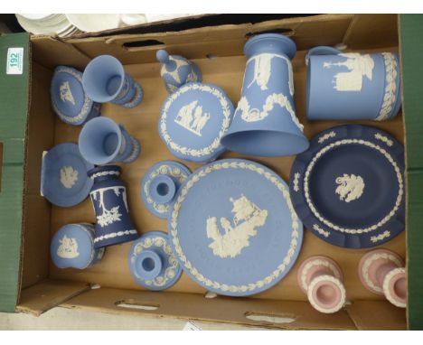 A Collection of Wedgwood Blue Jasperware to inlcude trinket dishes, bells, vases etc.