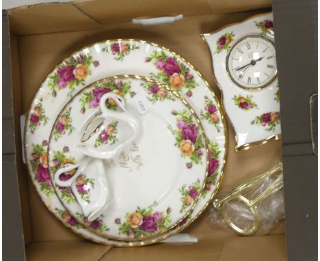 Royal Albert, Old Country Roses Pattern Items including Two Dinner Plates, Three Tier Cake Stand, To Mother with Love Side Pl