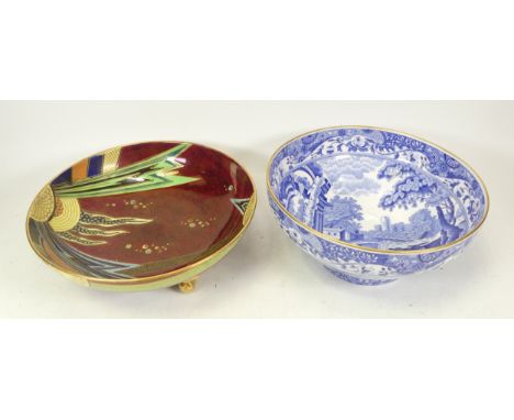 Two Ceramic Large Bowls To Include Spode Pattern 'Italian' Gilt Edged Bowl 23cm Dia also a Carlton footed Patterned Jazz Bowl