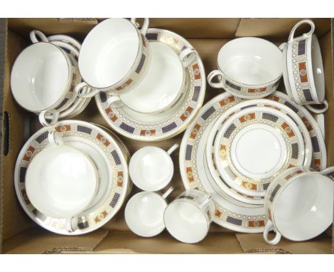 Coalport, Marlborough Pattern Tea and Dinnerware to include Teacups, saucers, Bouillon Cups and Saucers, Bowls, Plates etc. (