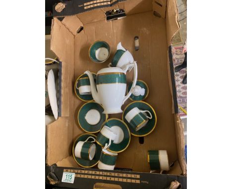 A Coalport Athlone Green 15-Piece Coffee Set to include Coffee Pot, Six Coffe Cans and Saucers, Open Sugar Bowl and Millk Jug