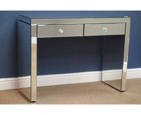 Mirrored glass console table with two drawers, W106cm, H80cm, D41cm   Condition Report   Click here for further images, condi