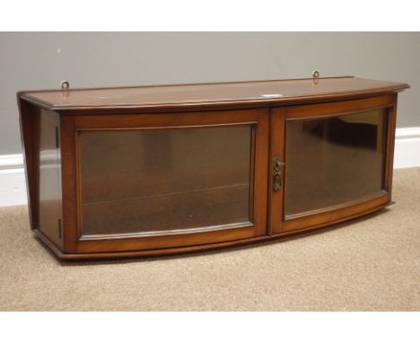 Edwardian mahogany wall mounted/ table top bow front display cabinet, with mould front glaze and panelled back, L85cm x H31cm