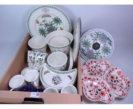 Portmeirion 'Botanic Garden' charger, planters, cups and saucers etc, 19th Century 'Old Japan' pattern trefoil dish, possibly