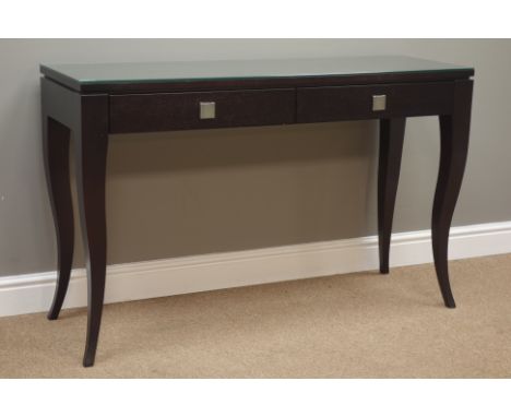 'Gerrard Lewis London' Ebonised finish two drawer dressing/console table, W120cm, H75cm, D40cm   Condition Report   Click her