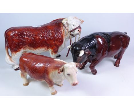 Large Melba Ware pottery bull, L40cm, Sylvac pottery bull and another (3)   Condition Report   Click here for further images,