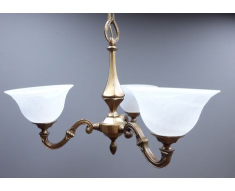 Shop Stock - Brass three branch centre light fitting with hexagonal stem, polished brass three branch centre light fitting, D