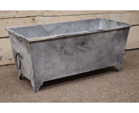 Rectangular lead finish tapered garden planter with ring handles, W81cm, D36cm, H36cm Condition Report Click here for further