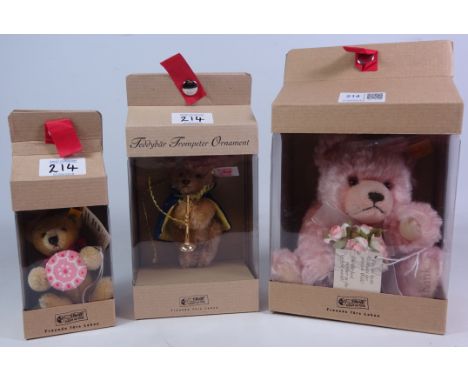 Three Steiff Teddy Bears; 'For The Best Mother in the Whole World', 'Teddy Bear Trumpeter' & 'Three Cheers For You', all in o