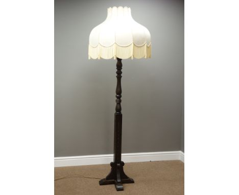 20th century oak standard lamp on cruciform base with shade (This item is PAT tested - 5 day warranty from date of sale)   Co