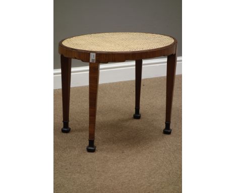 20th century walnut oval cane stool with ebonised feet, W57cm   Condition Report   Click here for further images, condition, 