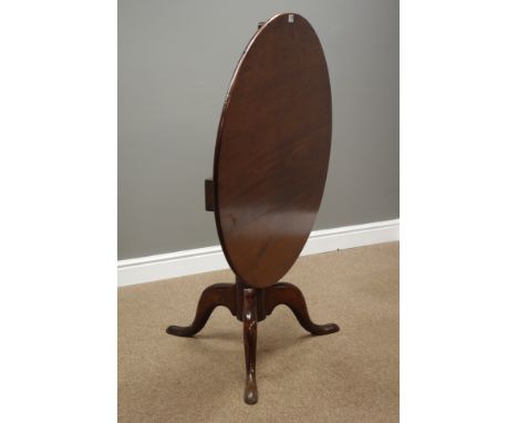 George III mahogany tripod table, circular tilt top, D90cm, H65cm   Condition Report   Click here for further images, conditi