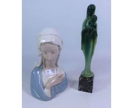Lladro bust 'Madonna' no.4649 and a Jade type figure of Mary and Child (2)   Condition Report   Click here for further images