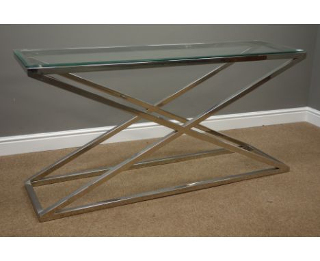 Chrome x-framed console table with glass top, 151cm x 75cm, H41cm Condition Report Click here for further images, condition, 