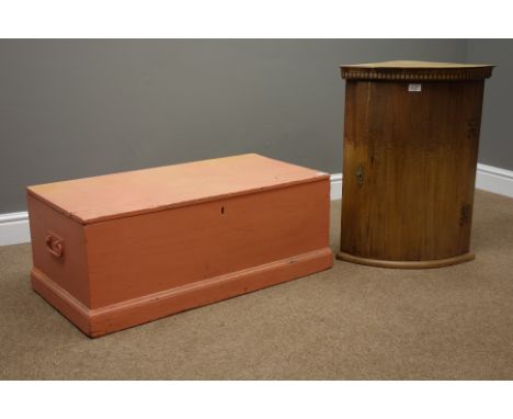 19th century painted pine blanket box (W87cm, H33cm, D43cm), and a bow front corner cabinet   Condition Report   Click here f