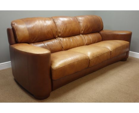 'Sofitalia' large three seat sofa (W240cm), and matching armchair (W114cm), upholstered in Italian brown leather   Condition 