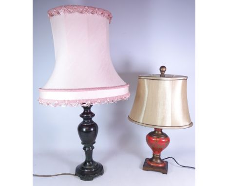 Oriental style table lamp with gilt decoration and a cast metal table lamp, H39cm excluding fitting    Condition Report   Cli