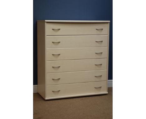 Light wood finish six drawer chest, W94cm, H107cm, D46cm   Condition Report   Click here for further images, condition, aucti
